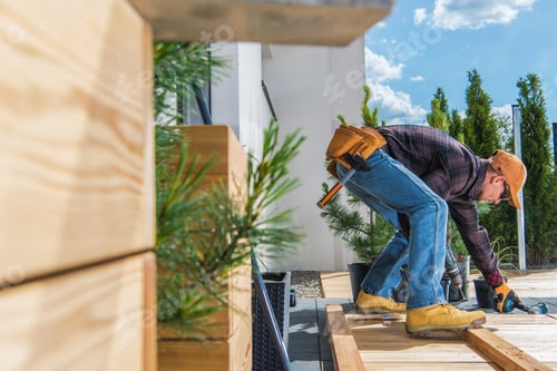 Preview: Wooden Garden Porch Building by Caucasian Men