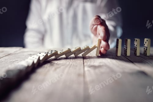 Preview: Stop the domino effect concept for business solution and interve