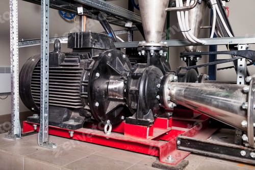 Preview: Industrial Pump System Setup With Machinery and Pipes in a Clean Indoor Environment