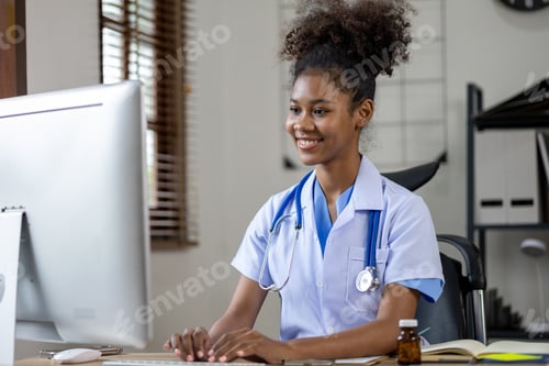 Preview: An American female doctor works in a hospital office, she is a general practitioner and internal med