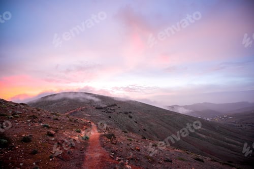 Preview: Beautiful morning landscape with burning sky and mountain