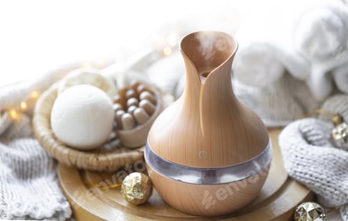 Preview: Still life with an aroma diffuser for moisturizing the air and winter decor.