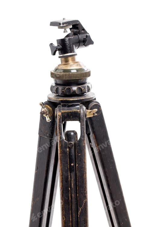 Preview: Closeup of old wooden tripod.