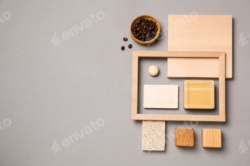 Preview: Flat lay of creative moodboard composition, space for text