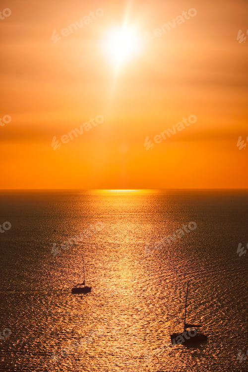 Preview: Yacht silhouettes in Aegean sea on sunset