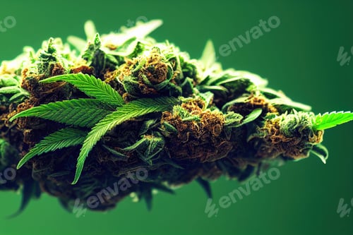Preview: Dry cannabis buds flowers on a green background