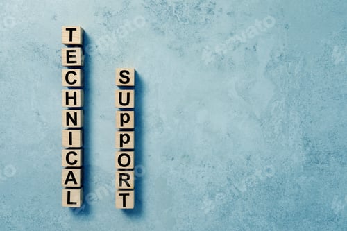 Preview: Cubes with words TECHNICAL SUPPORT and space for text on color background, top view