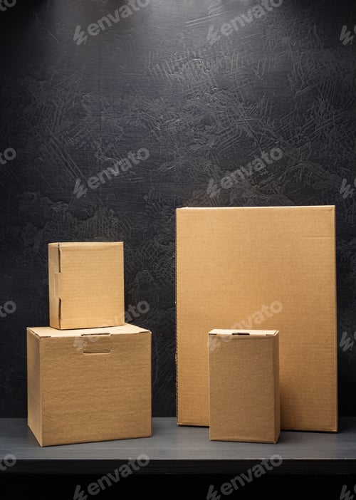Preview: cardboard box on black background