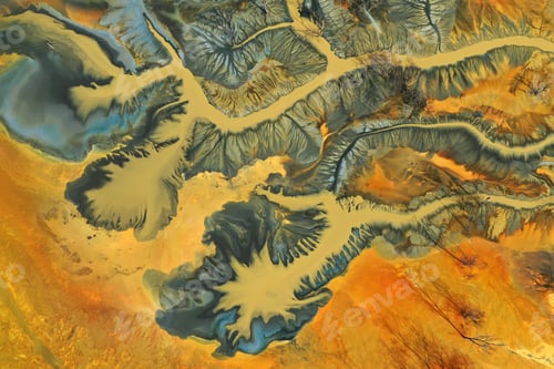 Preview: Aerial view of contaminated cyanide residuals waters from gold mine. Abstract nature pattern
