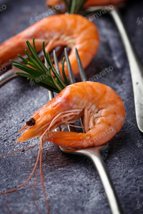 Preview: Prawns shrimps on the fork