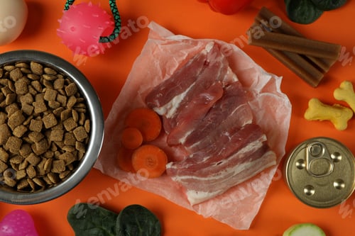 Preview: Concept of organic pet food on orange background