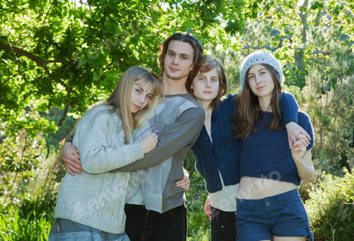 Preview: Young adults with arms around each other