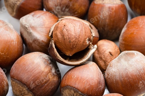 Preview: background - many ripe whole and shelled hazelnuts