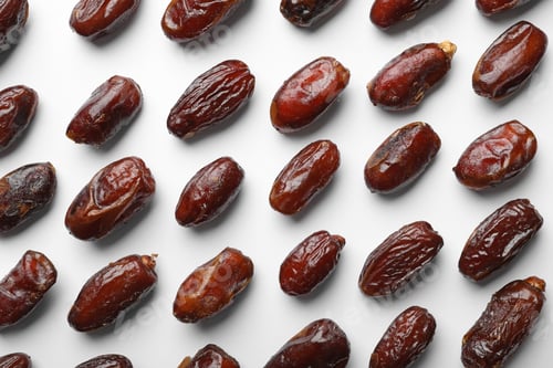 Preview: Sweet dried date fruits on white background, top view