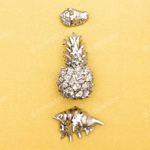 Preview: Shiny Silver Objects on Yellow Glittering Background