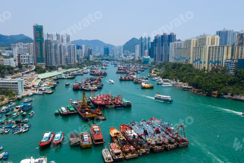 Preview: Aberdeen, Hong Kong 12 May 2019: Top view of Hong Kong fishing harbor port