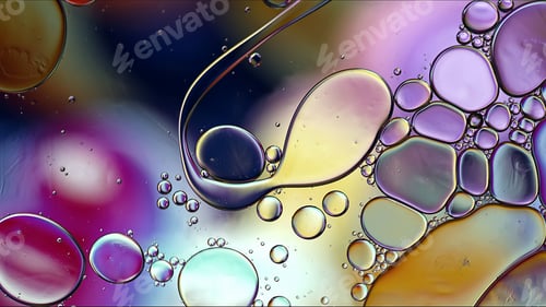 Preview: Abstract Colorful Food Oil Drops Bubbles and spheres Flowing on Water Surface