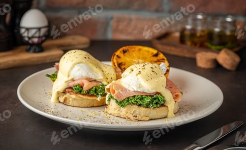 Preview: Closeup of a plate of eggs benedict