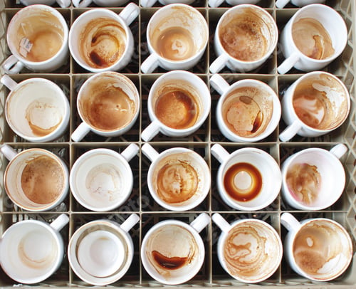 Preview: many unwashed cups of coffee