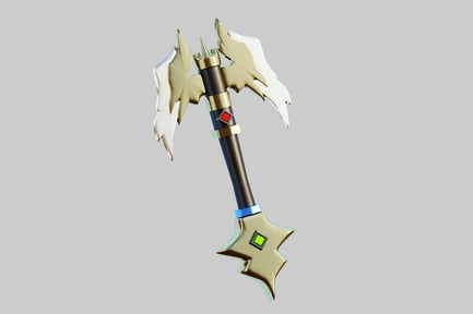 Preview: Fantasy weapon with gold and black handle and two curved blades