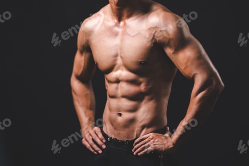 Preview: strong athlete man person exercising in modern sport gym, active workout exercise training