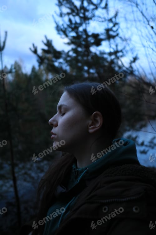 Preview: Girl in the forest in twilight