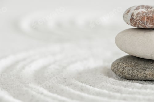 Preview: Stacked zen stones sand background art of balance concept
