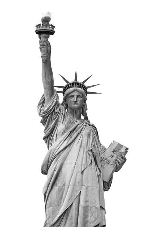 Preview: Statue of liberty in New York isolated on white background, front view black and white picture