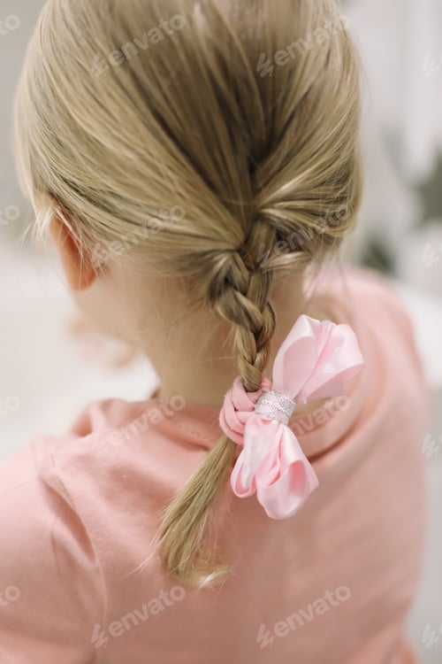 Preview: Little Girl with Blonde Braid and Pink Ribbon