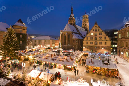 Preview: Germany, Baden-Württemberg, Stuttgart, View of market in christmas at night