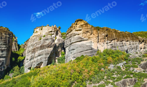 Preview: Meteora monastery on Corfu mountains with greenery