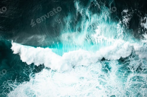 Preview: Ocean waves crashing, top down aerial drone view. Storm on sea or ocean