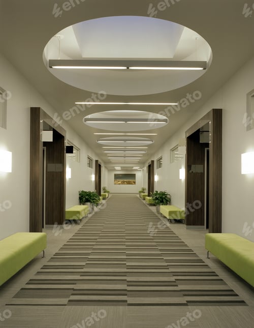 Preview: 53748,Skylights over office corridor
