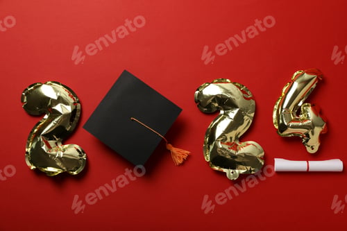Preview: Graduate attributes and inflatable balloons in the shape of numbers 2024.