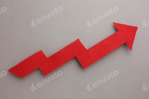 Preview: Colorful bar graph with arrow pointing upwards. Business, market growth and progress concept.