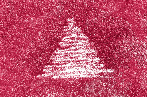 Preview: finger drawn christmas tree on shiny red confetti background