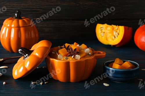 Preview: Fall season food concept - tasty pumpkin porridge