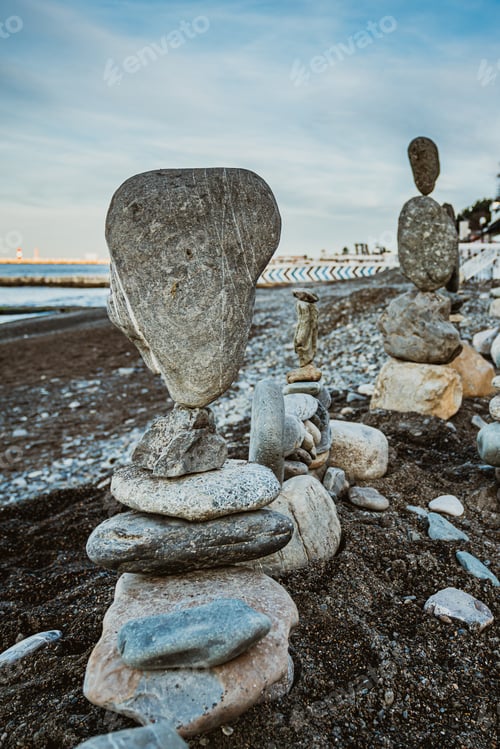 Preview: Stack of balanced stones on the beach