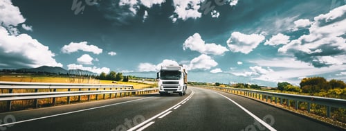 Preview: White Truck Or Traction Unit In Motion On Road, Freeway. Asphalt Motorway Highway Against Background