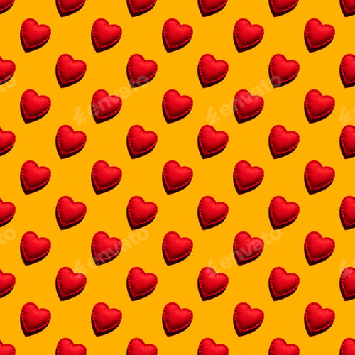 Preview: Seamless pattern of red hearts on a yellow background for Valentine's day