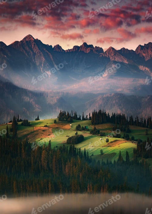 Preview: Stunning natural landscape of the Tatra Mountains and nearby valleys at sunrise
