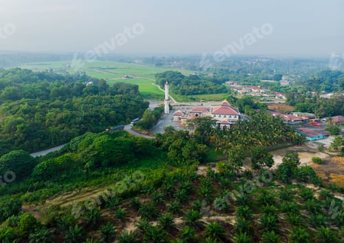 Preview: Skyline drone view of village scenery at Kampung Parit Melana in Durian Tunggal, Melaka, Malaysia