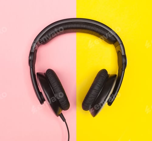 Preview: Headphones on pink and yellow background.