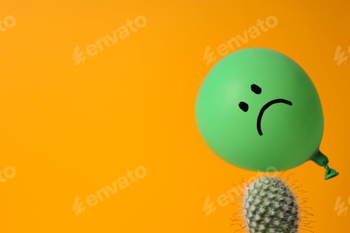 Preview: Balloon and cactus on yellow background, space for text