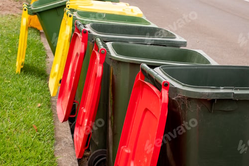 Preview: Australian garbage wheelie bins with colourful lids