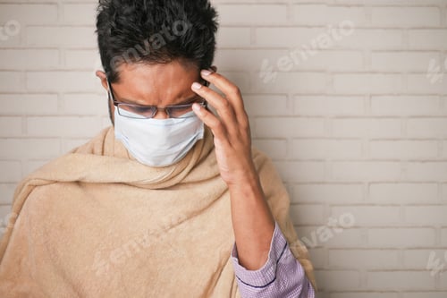 Preview: young sick man coughing and sneezes