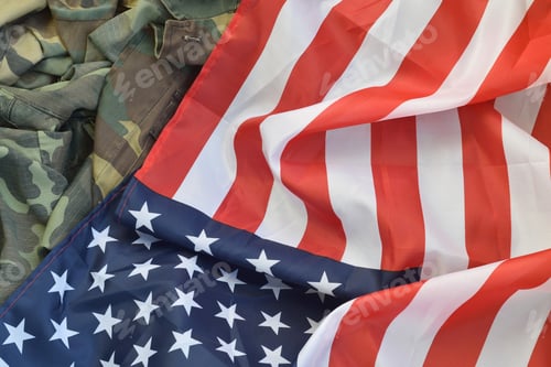 Preview: United States of America flag and folded military uniform jacket