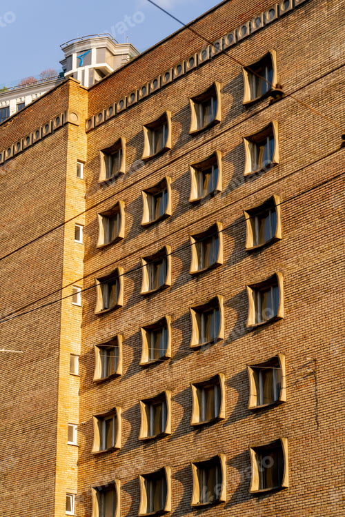 Preview: close-up street ancient houses a old windows and balconies Soviet architecture pastel colors of