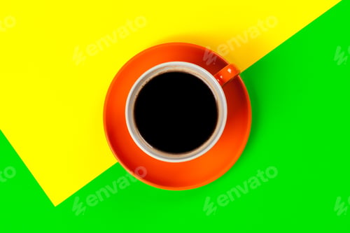 Preview: cup of coffee and saucer on color background
