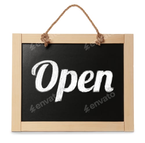 Preview: Small chalk board with word Open isolated on white